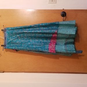 Sari 70's Bohemian Wrap Skirt Teal Blue Green Pink Purple Gem Rich Tones Hippie